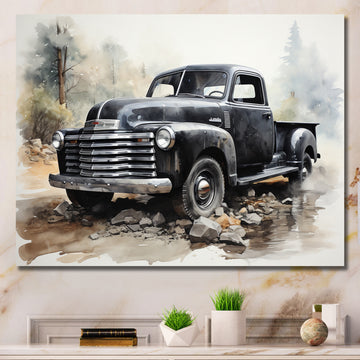 Grey Minimalist Pickup - Pickup Truck Canvas Wall Art